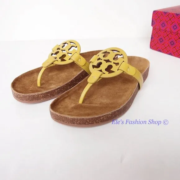 NIB Tory Burch Miller Cloud Leather Sandal Lemon Lime Green US 9.5 AUTHENTIC