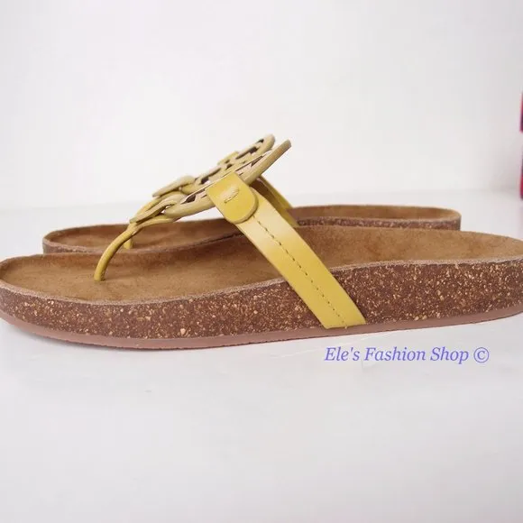 NIB Tory Burch Miller Cloud Leather Sandal Lemon Lime Green US 9.5 AUTHENTIC