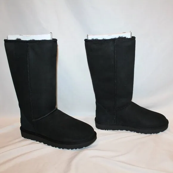 NIB UGG CLASSIC TALL‎ II WATER RESISTANT SUEDE SHEARLING LINED BOOTS BLACK