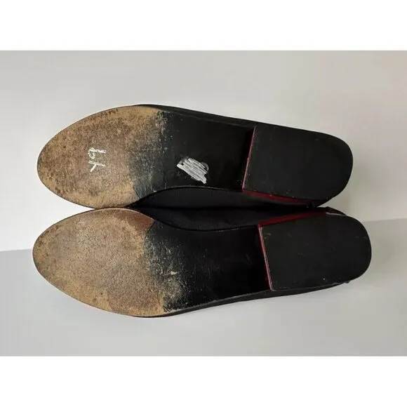 NICOLE MILLER - STUART WEITZMAN BLACK FLAT SHOES EMBROIDERED KISS RED LIPS SZ 8