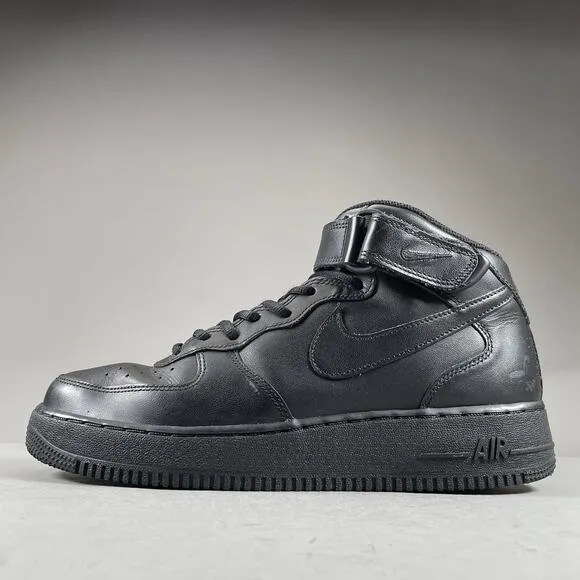 Nike Air Force 1 Mid Top Men’s 9 Triple Black Basketball Sneakers Casual Shoes