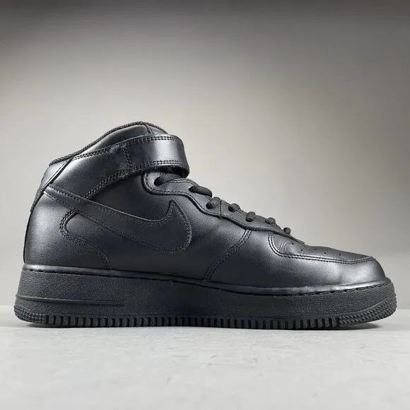 Nike Air Force 1 Mid Top Men’s 9 Triple Black Basketball Sneakers Casual Shoes