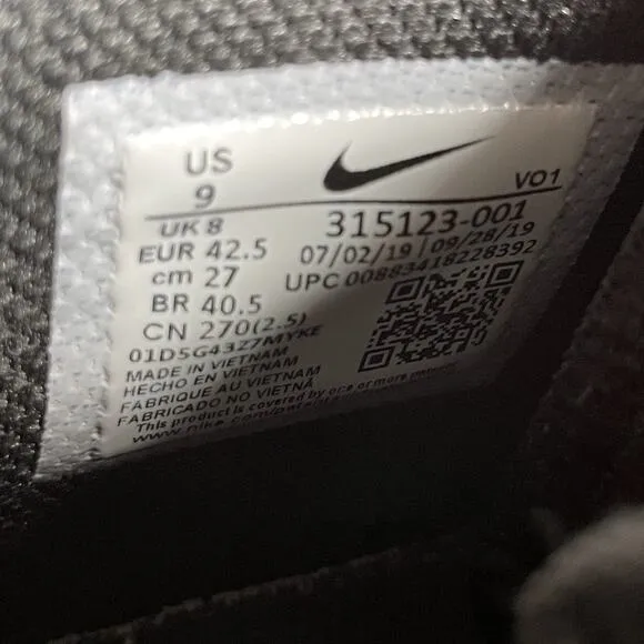 Nike Air Force 1 Mid Top Men’s 9 Triple Black Basketball Sneakers Casual Shoes