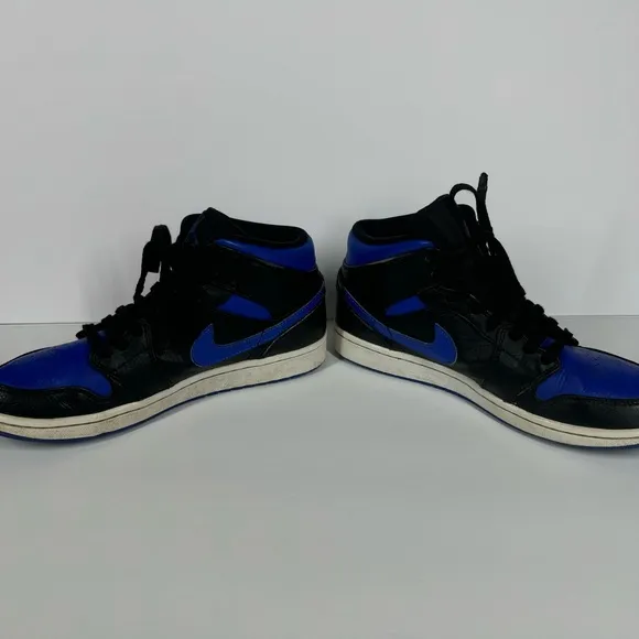 Nike Air Jordan 1 Mid Black Hyper Royal Blue Sneakers Size 8.5 554724-068