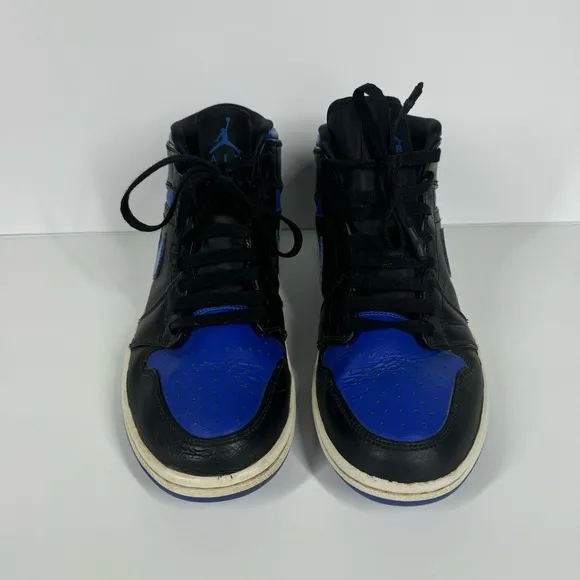 Nike Air Jordan 1 Mid Black Hyper Royal Blue Sneakers Size 8.5 554724-068