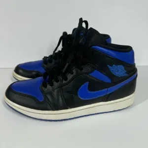 Nike Air Jordan 1 Mid Black Hyper Royal Blue Sneakers Size 8.5 554724-068