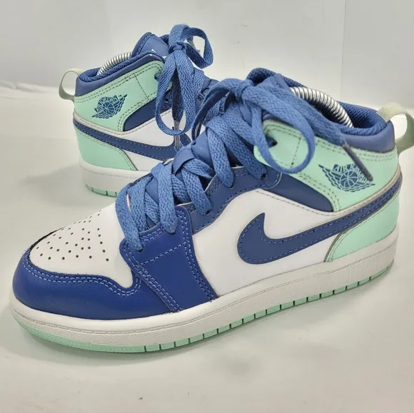 NIKE AIR JORDAN 1 MID MYSTIC NAVY MINT FOAM/WHITE GS KID SHOE SIZE 1Y 640734-413