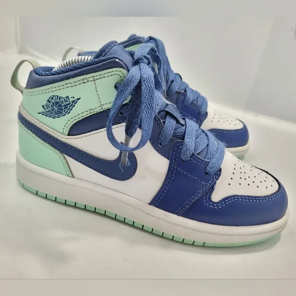 NIKE AIR JORDAN 1 MID MYSTIC NAVY MINT FOAM/WHITE GS KID SHOE SIZE 1Y 640734-413