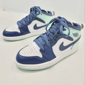 NIKE AIR JORDAN 1 MID MYSTIC NAVY MINT FOAM/WHITE GS KID SHOE SIZE 1Y 640734-413
