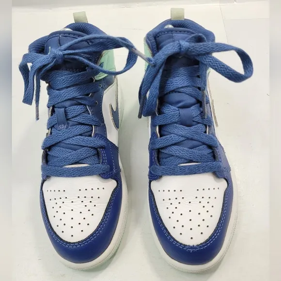NIKE AIR JORDAN 1 MID MYSTIC NAVY MINT FOAM/WHITE GS KID SHOE SIZE 1Y 640734-413