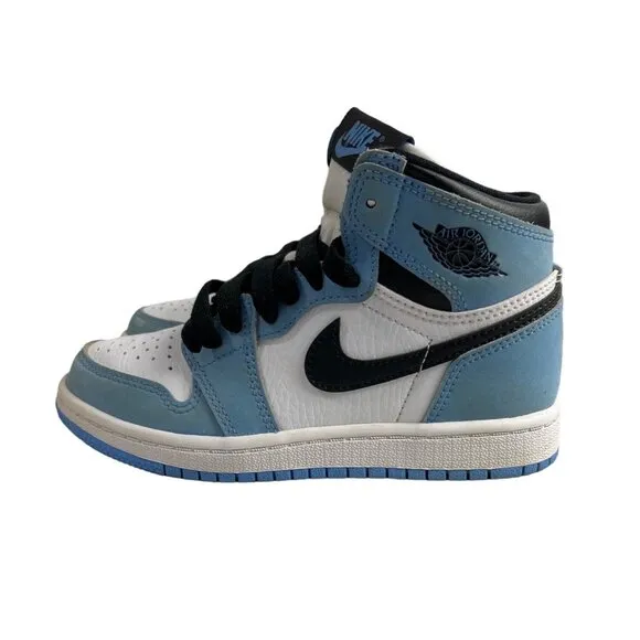 Nike Air Jordan 1 Retro Blue &amp; White Leather High OG UNC Boys Sneakers Size 12C