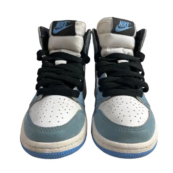 Nike Air Jordan 1 Retro Blue &amp; White Leather High OG UNC Boys Sneakers Size 12C