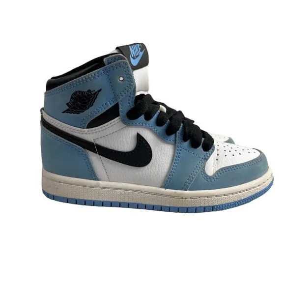 Nike Air Jordan 1 Retro Blue &amp; White Leather High OG UNC Boys Sneakers Size 12C