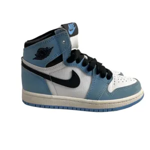Nike Air Jordan 1 Retro Blue &amp; White Leather High OG UNC Boys Sneakers Size 12C