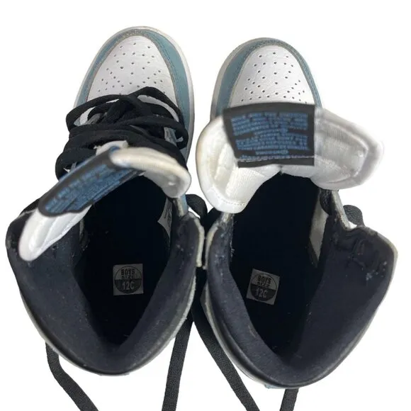 Nike Air Jordan 1 Retro Blue &amp; White Leather High OG UNC Boys Sneakers Size 12C