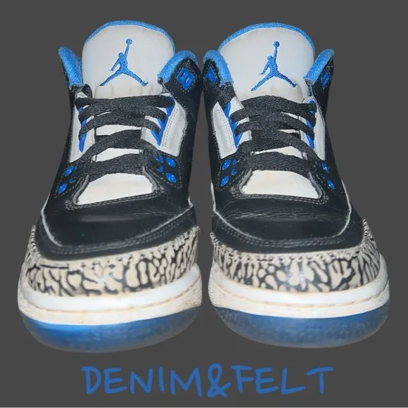 NIKE AIR JORDAN 3 RETRO GS BLACK-SPORT BLUE-GREY SHOE | PRELOVED!!👟👟💙💙