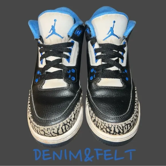 NIKE AIR JORDAN 3 RETRO GS BLACK-SPORT BLUE-GREY SHOE | PRELOVED!!👟👟💙💙