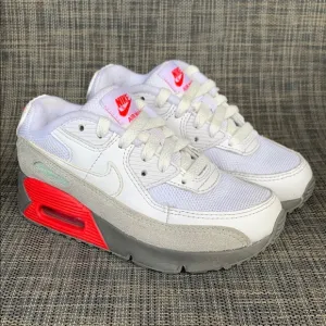 Nike Air Max 90 LTR 'White Flat Pewter Red' Unisex Sneakers GS Shoes Size 12