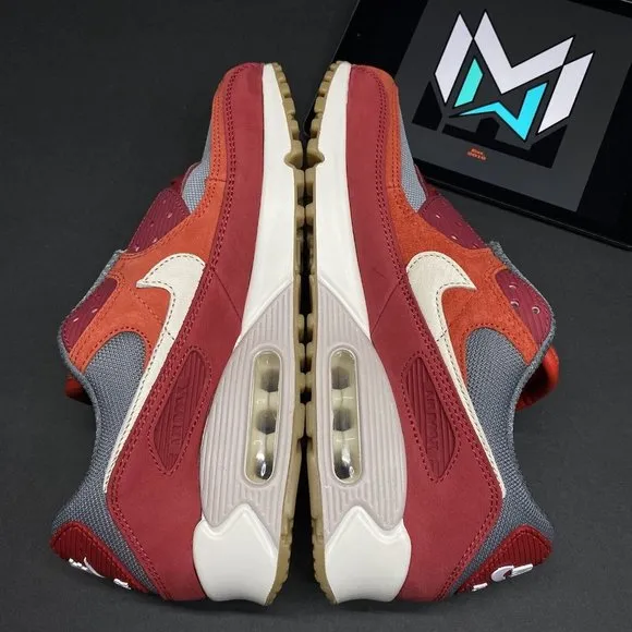 Nike Air Max 90 Premium Shoes Sneakers Red Grey Ivory DH4621-600 Men’s Sizes