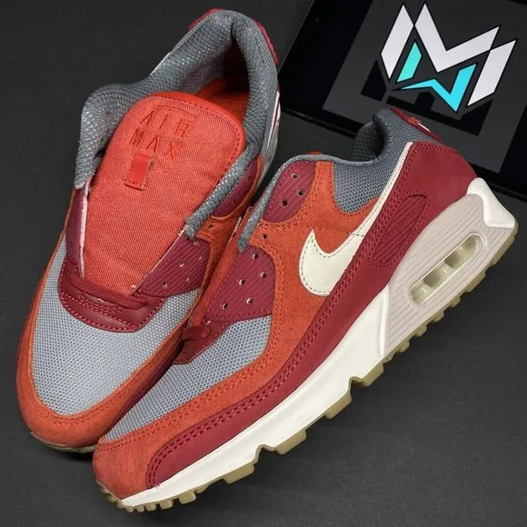 Nike Air Max 90 Premium Shoes Sneakers Red Grey Ivory DH4621-600 Men’s Sizes