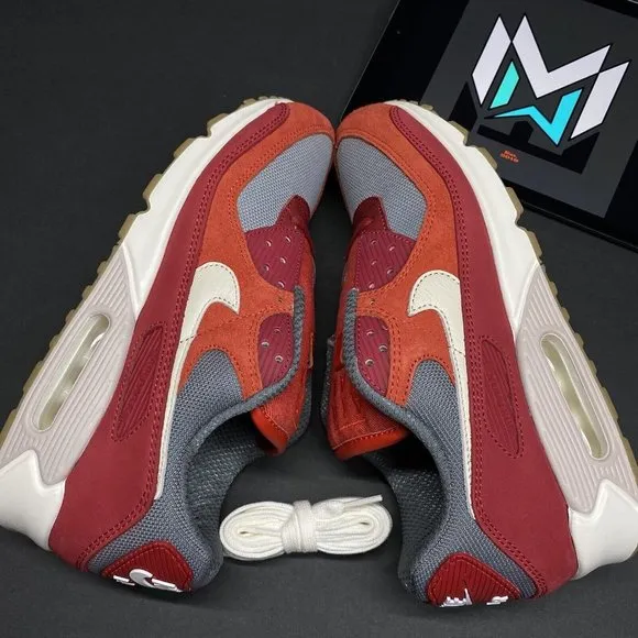 Nike Air Max 90 Premium Shoes Sneakers Red Grey Ivory DH4621-600 Men’s Sizes