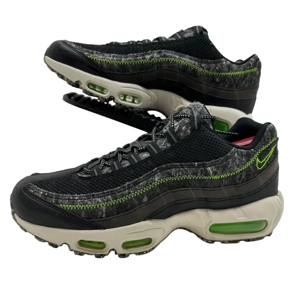 Nike Air Max 95 Mens 9.5 Electric Green Recycled Wool Running Shoes Sneakers Low