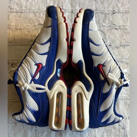 NIKE AIR MAX PLUS (2019) WHITE/BLUE/RED YOUTH RUNNING SHOES SIZE 6Y