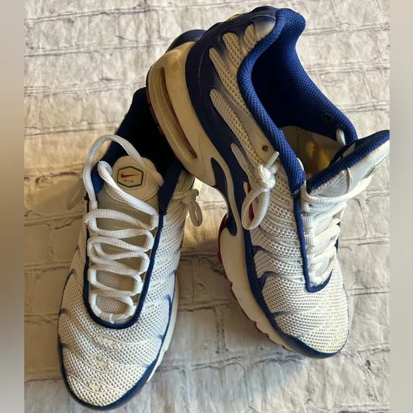 NIKE AIR MAX PLUS (2019) WHITE/BLUE/RED YOUTH RUNNING SHOES SIZE 6Y