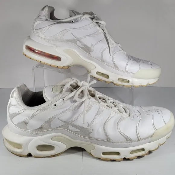 Nike Air Max Plus TN Triple White Leather Mens Size 12 Sneakers AJ2029-100