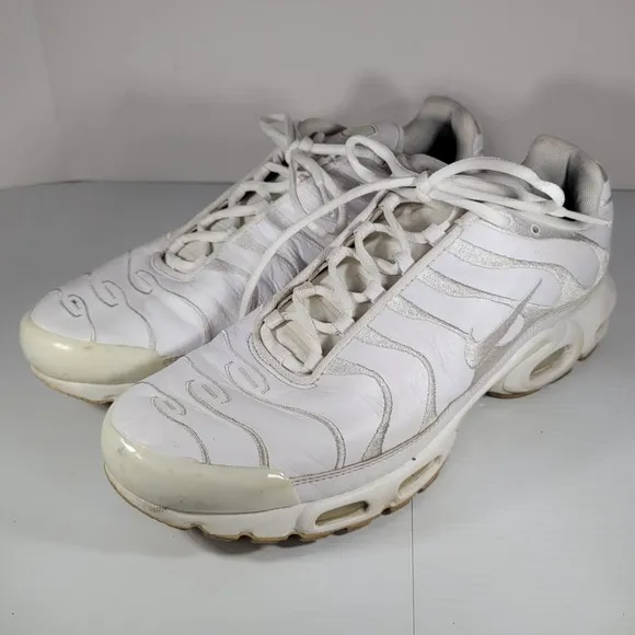 Nike Air Max Plus TN Triple White Leather Mens Size 12 Sneakers AJ2029-100