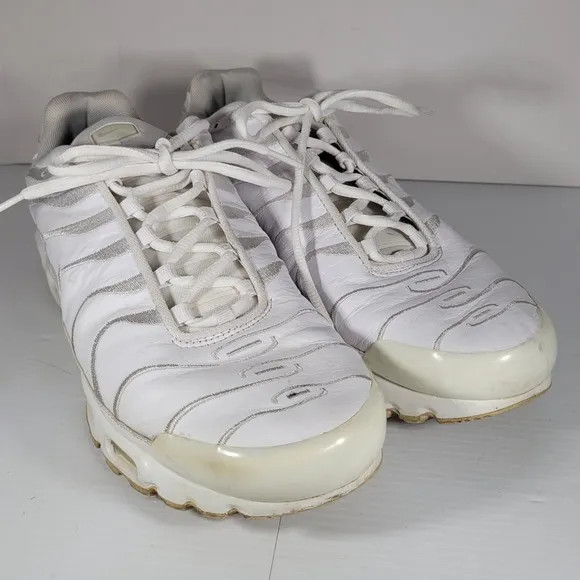 Nike Air Max Plus TN Triple White Leather Mens Size 12 Sneakers AJ2029-100