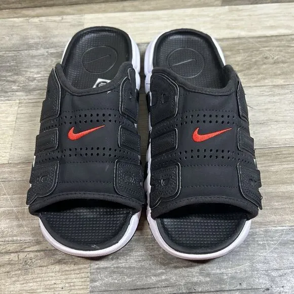 Nike Air More Uptempo Slides Men’s 8 Black White Red Sandal Shoes FJ2708-001