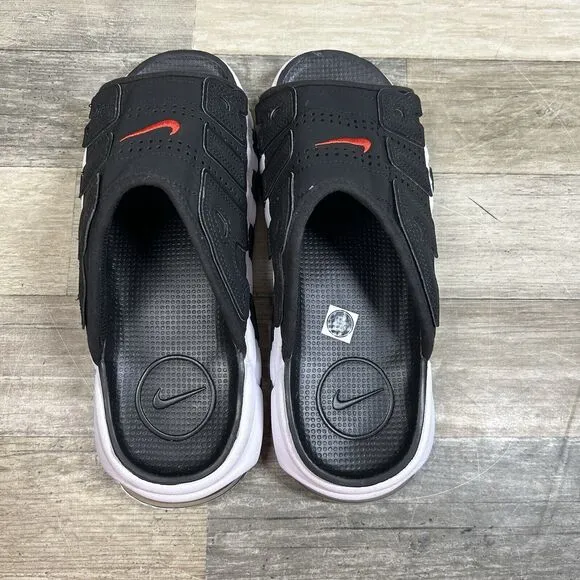 Nike Air More Uptempo Slides Men’s 8 Black White Red Sandal Shoes FJ2708-001