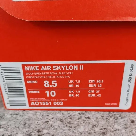 Nike Air Skylon 2 Sneakers Shoes BRAND NEW 'Grey Vol Grape' Size 8.5