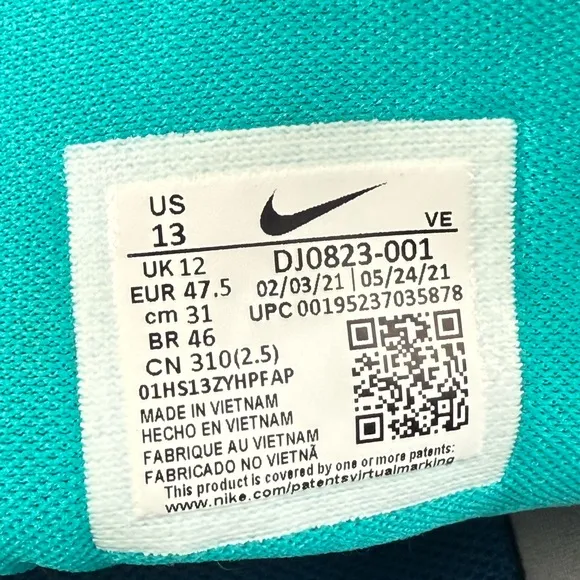 Nike Air Zoom Pegasus 38 Miami Dolphins athletic sneaker shoes men’s size 13