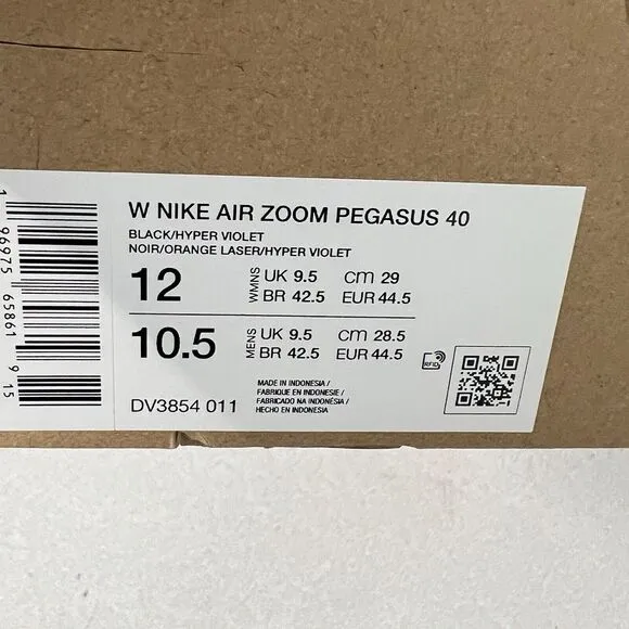 Nike Air Zoom Pegasus 40 Black Pink Running Shoes Women's Size 12 / Mens 10.5