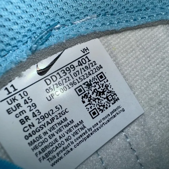 Nike Dunk University Blue White Hightop Sneakers Men’s Shoe Size 11