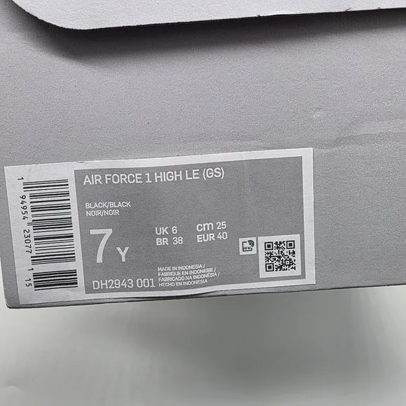 Nike Force Air Force 1 High LE DH2943001 Black Sneakers Size Youth 7