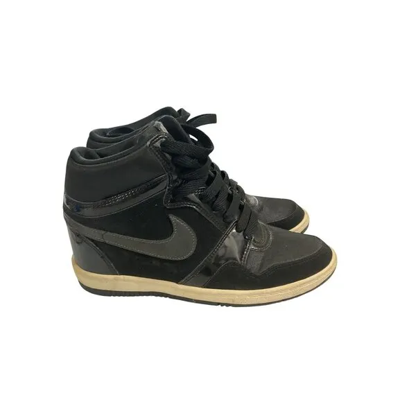 Nike Force Women's size 7.5  Black  Canvas  Leather hidden heel wedge Sneakers