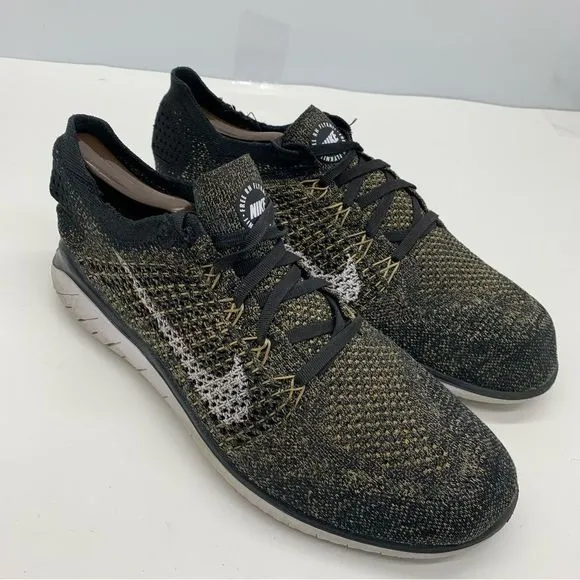 Nike Free RN Flyknit 2018 Mens 10 Black Gold Athletic Running Shoes Sneakers