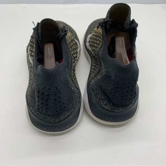 Nike Free RN Flyknit 2018 Mens 10 Black Gold Athletic Running Shoes Sneakers