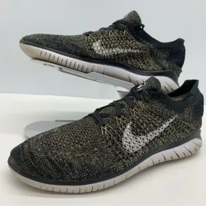 Nike Free RN Flyknit 2018 Mens 10 Black Gold Athletic Running Shoes Sneakers