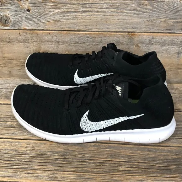 Nike Free RN Flyknit Sneakers Mens Size 12.5 Black White 831069-001 Shoes