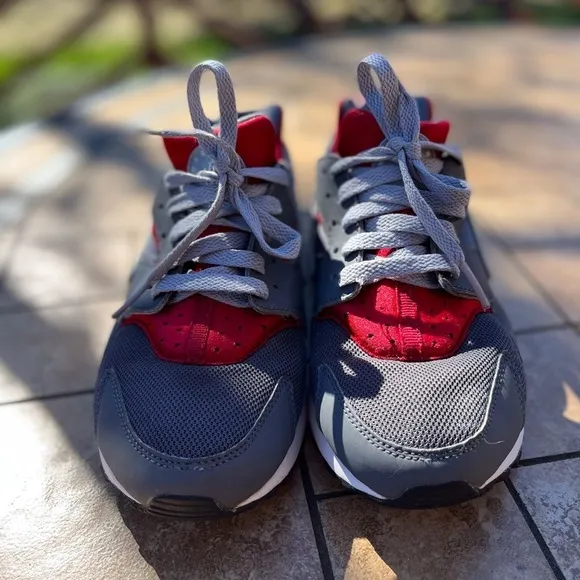 Nike Huarache Run (GS) Boy's 6,5 Youth Gray Red Running Sneakers 654275-018