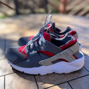 Nike Huarache Run (GS) Boy's 6,5 Youth Gray Red Running Sneakers 654275-018