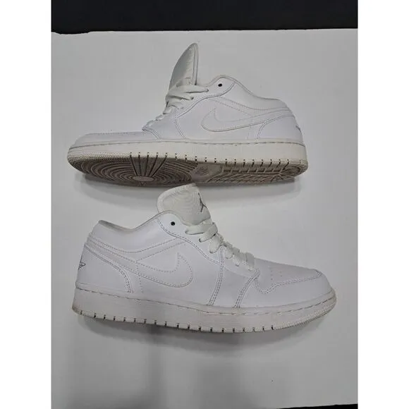Nike Jordan 1 Low Triple White Sneakers - Men's Size 8.5 - White‎ Good Condition