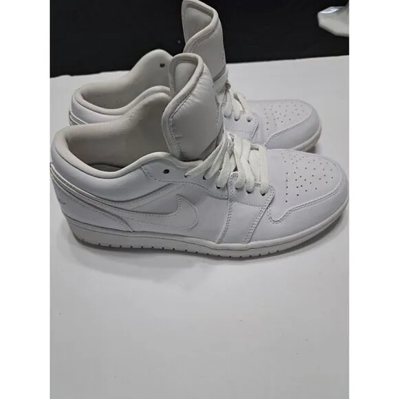 Nike Jordan 1 Low Triple White Sneakers - Men's Size 8.5 - White‎ Good Condition