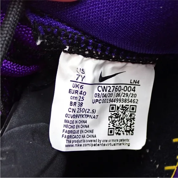 Nike LeBron XVIII 18 Lakers Black Purple Gold Shoes Mens/Youth 7Y CW2760-004