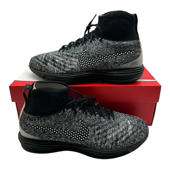 Nike Lunar Magista II Flyknit FC Shoes Mens 9 Black White Sneakers 876385-001