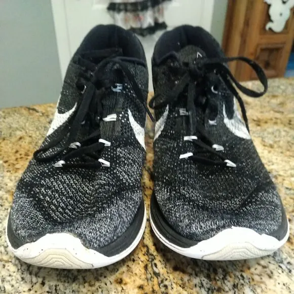 Nike Mens Flyknit Lunar III 698181-010 Black Oreo Running Shoes Sneakers Size 14